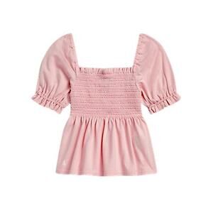 Polo Ralph Lauren Girl's Smocked Bodice Ruffle Cotton Jersey Top Pink Size 5 NWT
